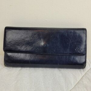 Monsac Vintage Black Leather Wallet Exterior Pocket Classic Work Office minimal